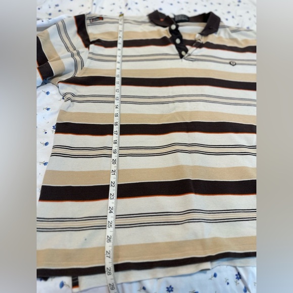 Vintage 90s Y2K South Pole Sz: 3XL Tan & Dark Brown Striped Short Sleeve Polo. - Picture 4 of 16